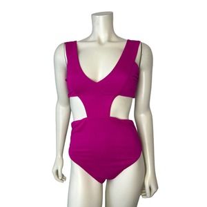 NEW Seben Kocibey One Piece Cutout Swimsuit L Ningyo Fuschia Plunge Carvico